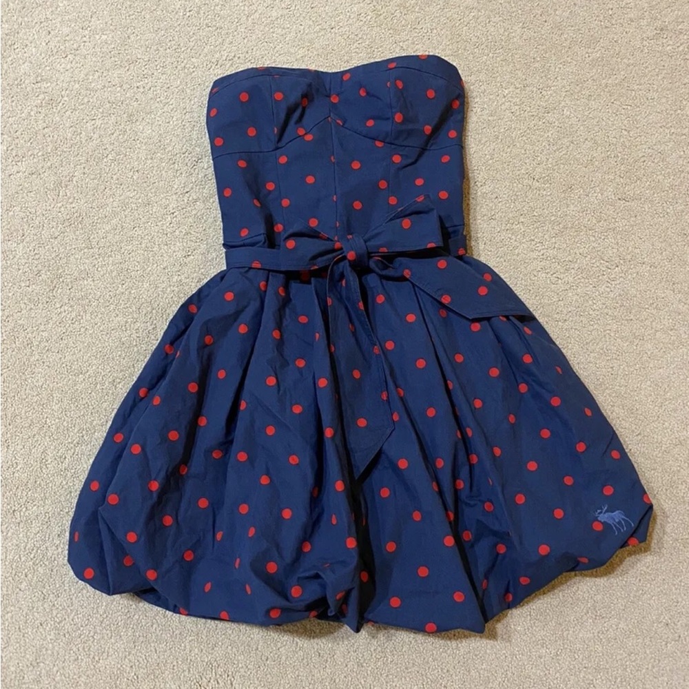 NWT Abercrombie & Fitch Bubble Fit n Flare Strapless Polka Dot Dress Sz M